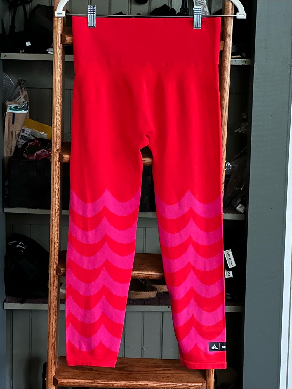 Adidas Marimekko Red and Pink Patterned Athletic leggings. L